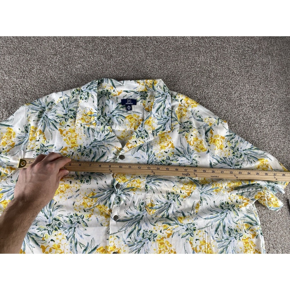 George All Over Pineapple Print Shirt Mens 3XL Pocket Rayon Beach Preppy Money - Picture 7 of 9